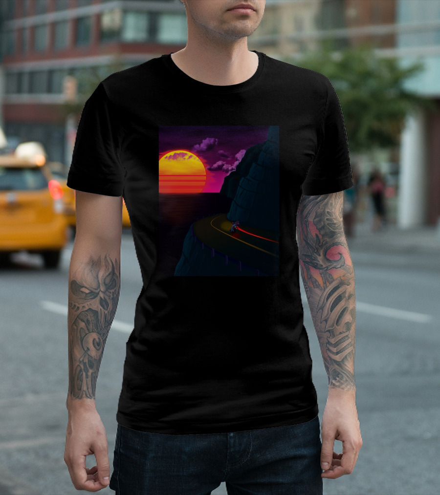 Pacific Highway Neon Sunset Motorcycle Ride T-Shirt