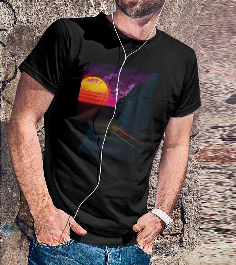Pacific Highway Neon Sunset Motorcycle Ride T-Shirt