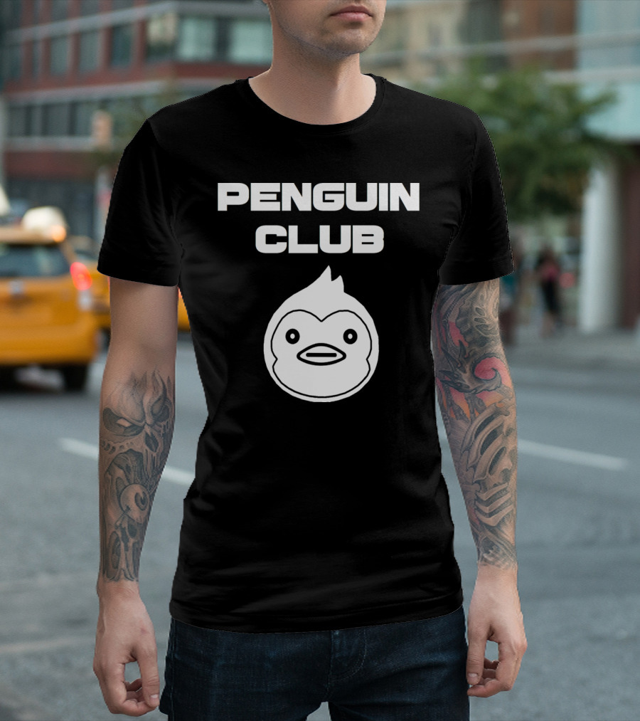 PENGUIN CLUB Cartoon Emblem With Cute Penguin Face T-Shirt