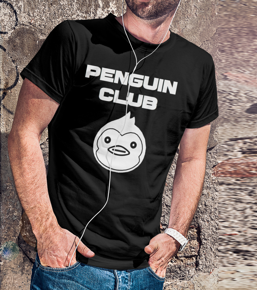 PENGUIN CLUB Cartoon Emblem With Cute Penguin Face T-Shirt