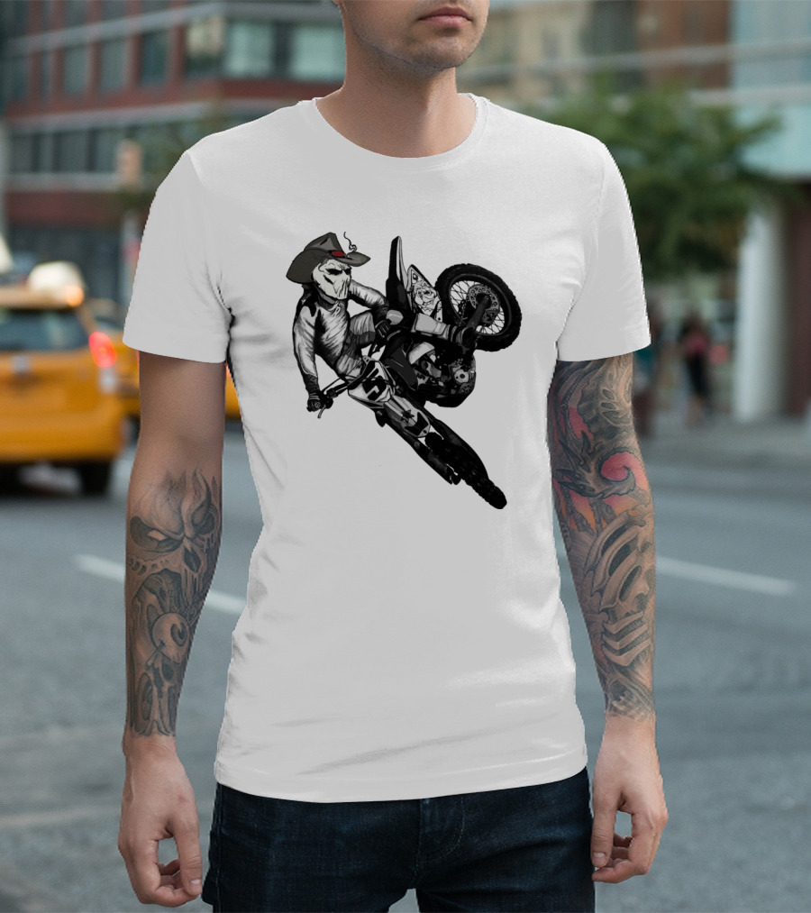 Phantom Bike Rider Skeleton Cowboy Motocross Stunt T-Shirt