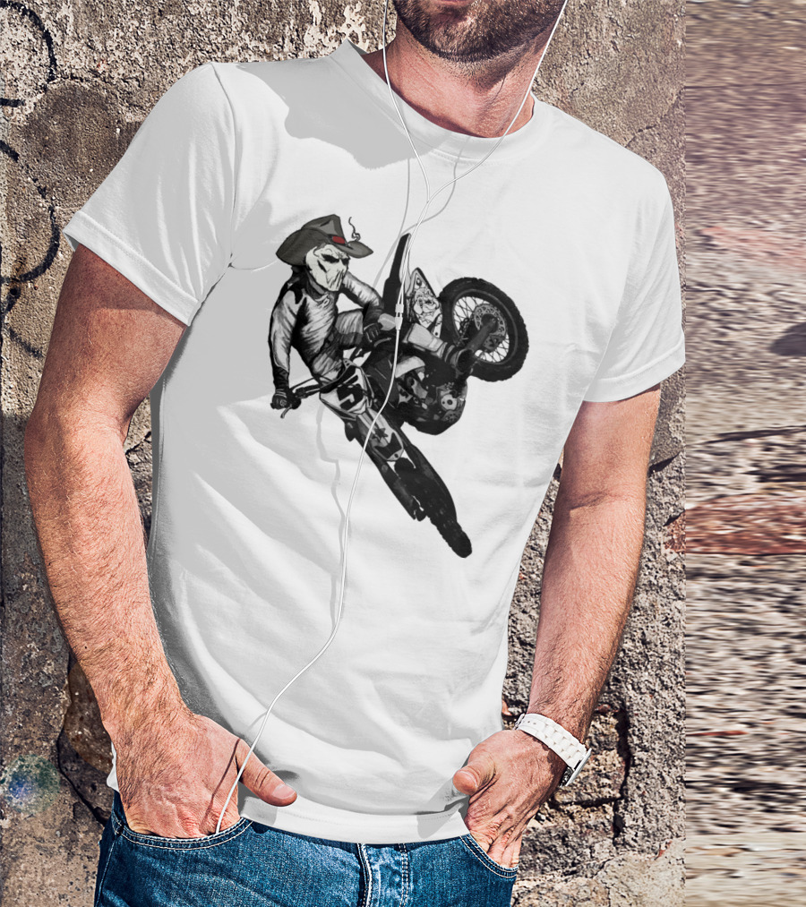 Phantom Bike Rider Skeleton Cowboy Motocross Stunt T-Shirt