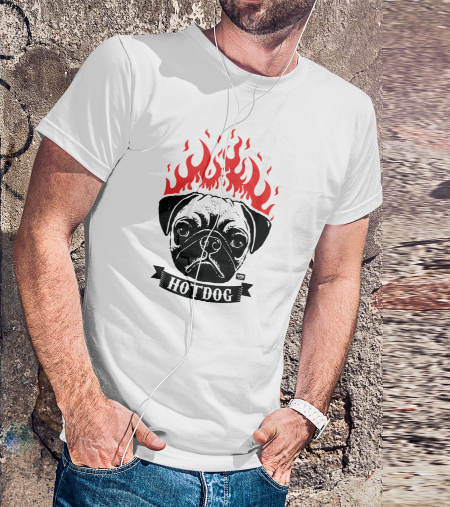 Pug Hot Dog Flame Crown T-Shirt