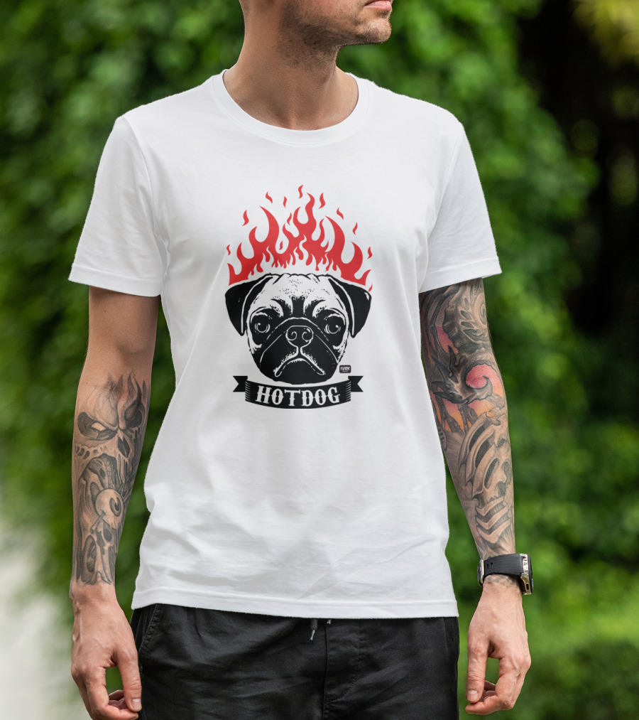 Pug Hot Dog Flame Crown T-Shirt
