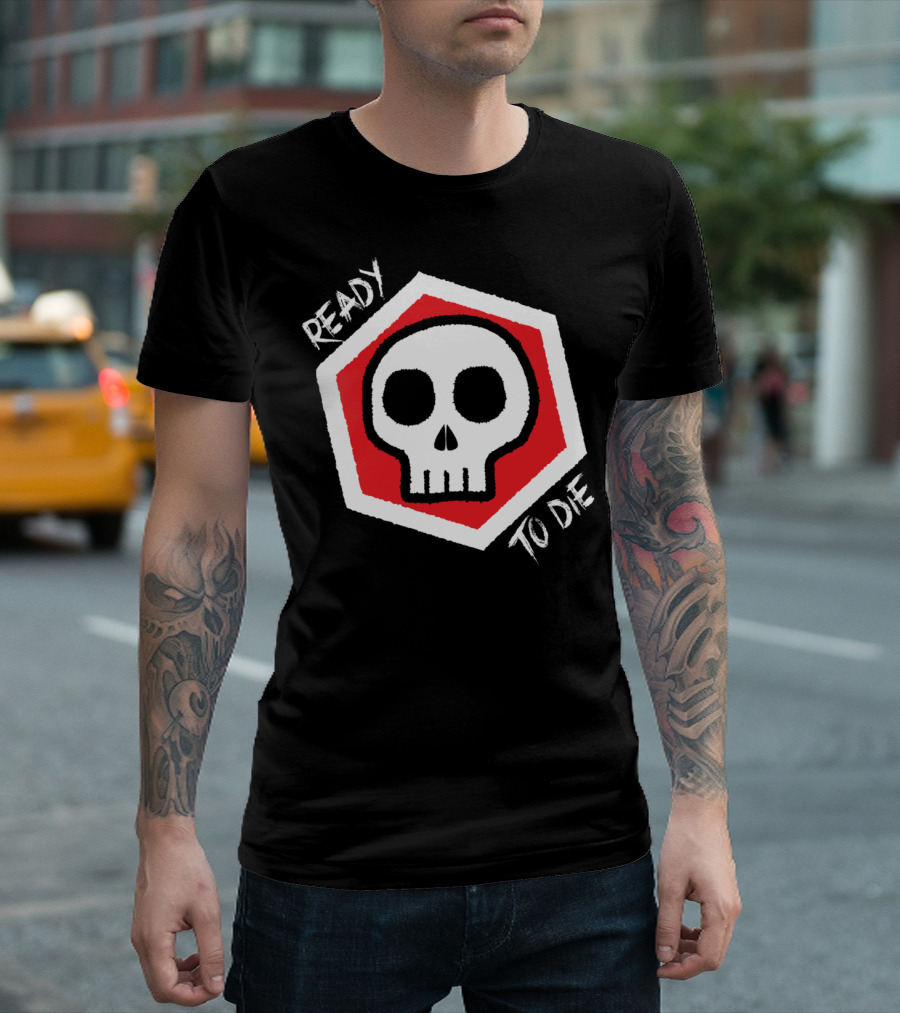 READY TO DIE Skull Icon Red White Black Octagon T-Shirt