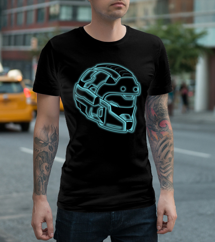 Space Trooper Helmet II Neon Glow Blue T-Shirt