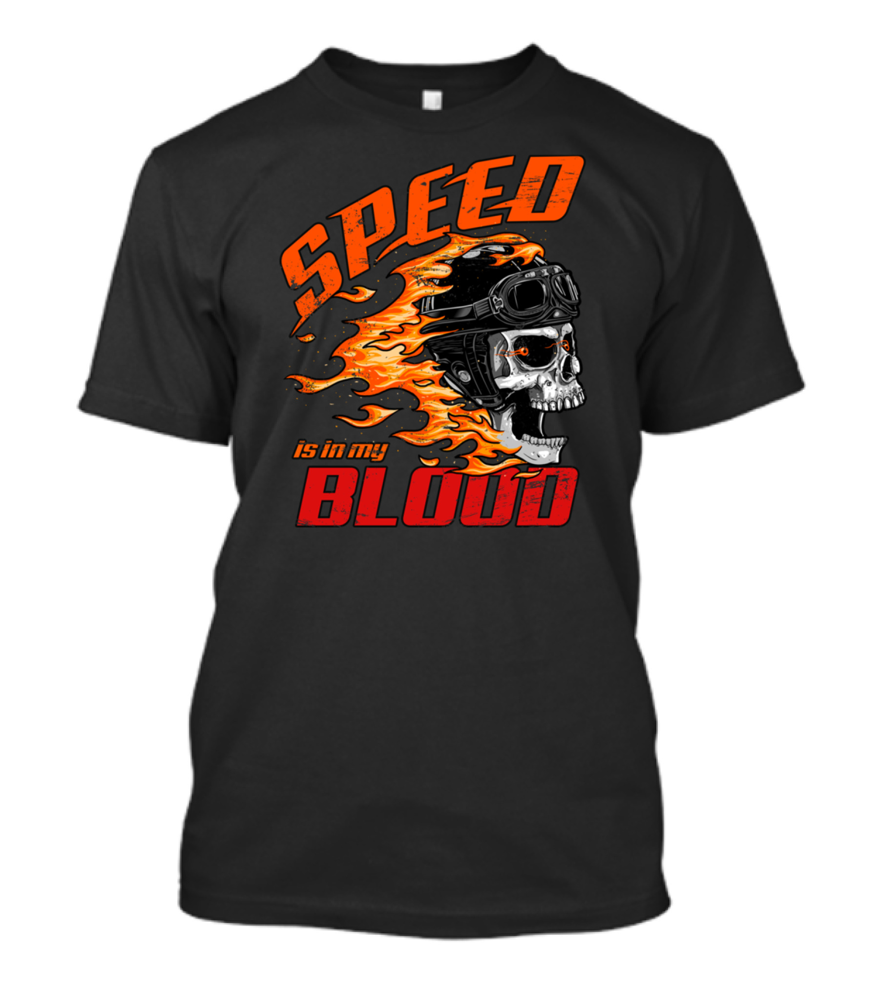 Speed Is In My Blood Flaming Skull With Helmet And Goggles T-Shirt