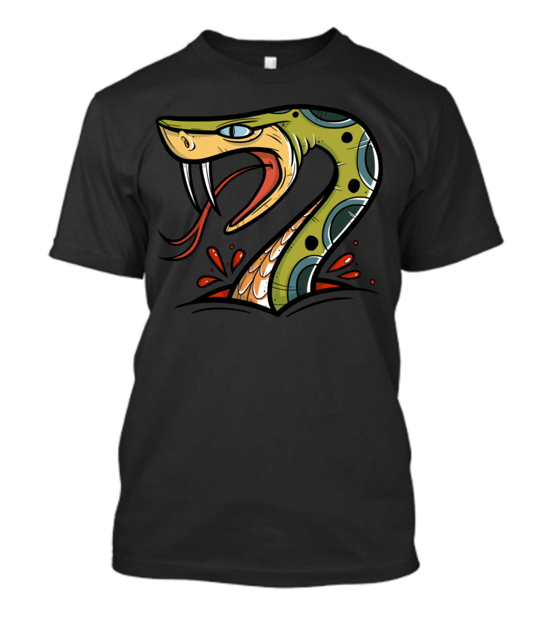 Traditional Snake Tattoo Illustration Venomous Fangs And Red Splash T-Shirt