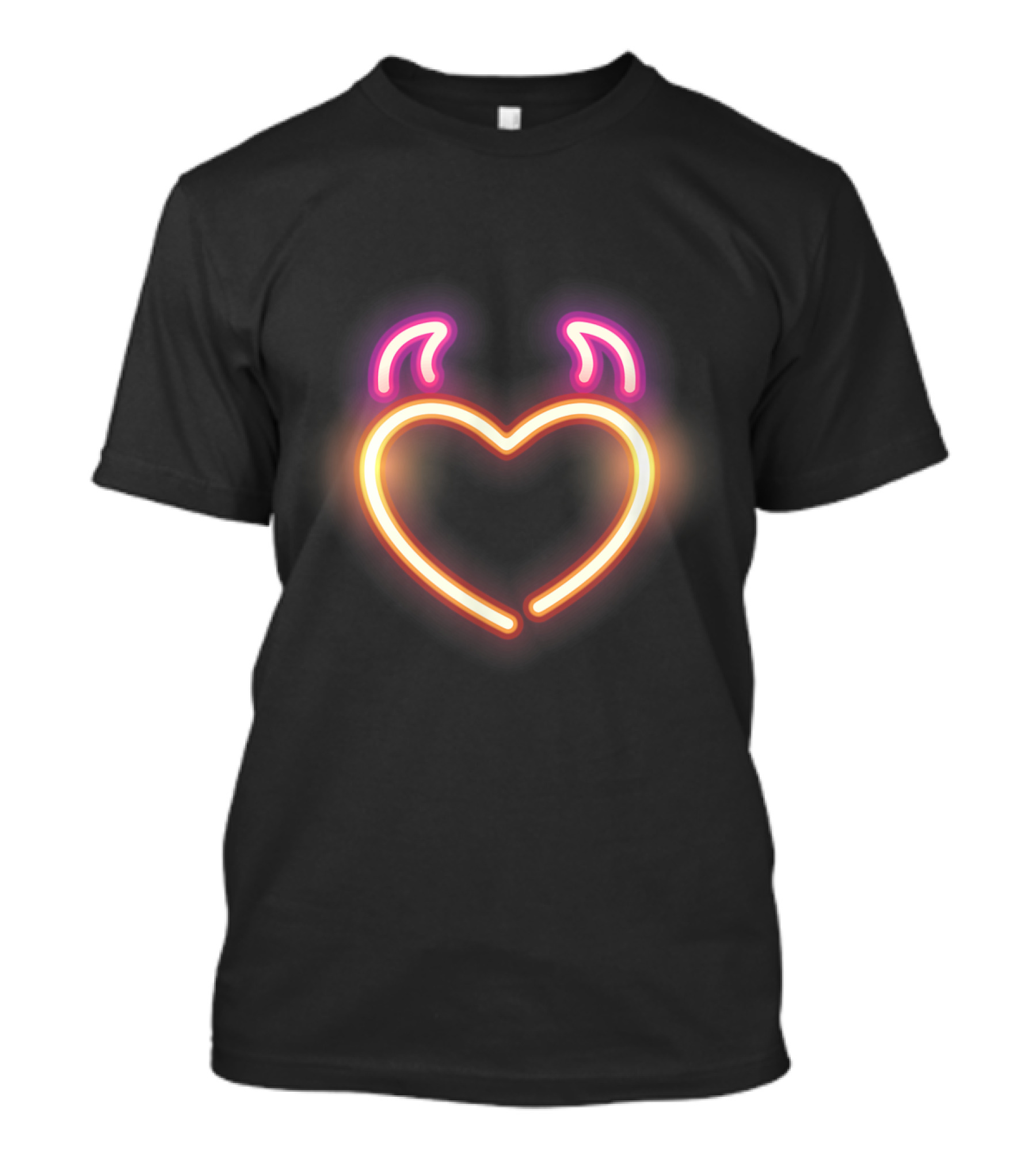 Funny Valentines Day Neon Devil Horns Glowing Heart T-Shirt