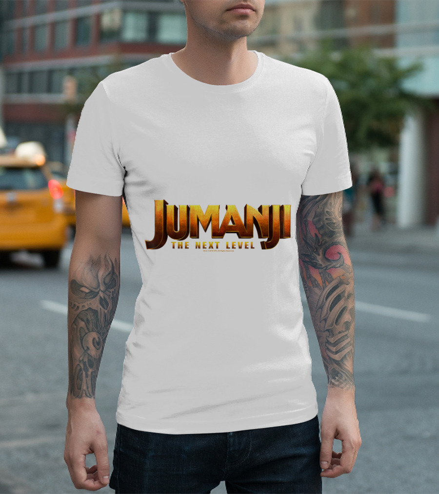 Jumanji The Next Level Movie Title Logo Gold Text T-Shirt