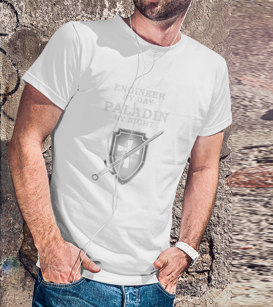 ENGINEER BY DAY PALADIN BY NIGHT RPG 5E CLASS MEME SHIELD SWORD ICON T-Shirt