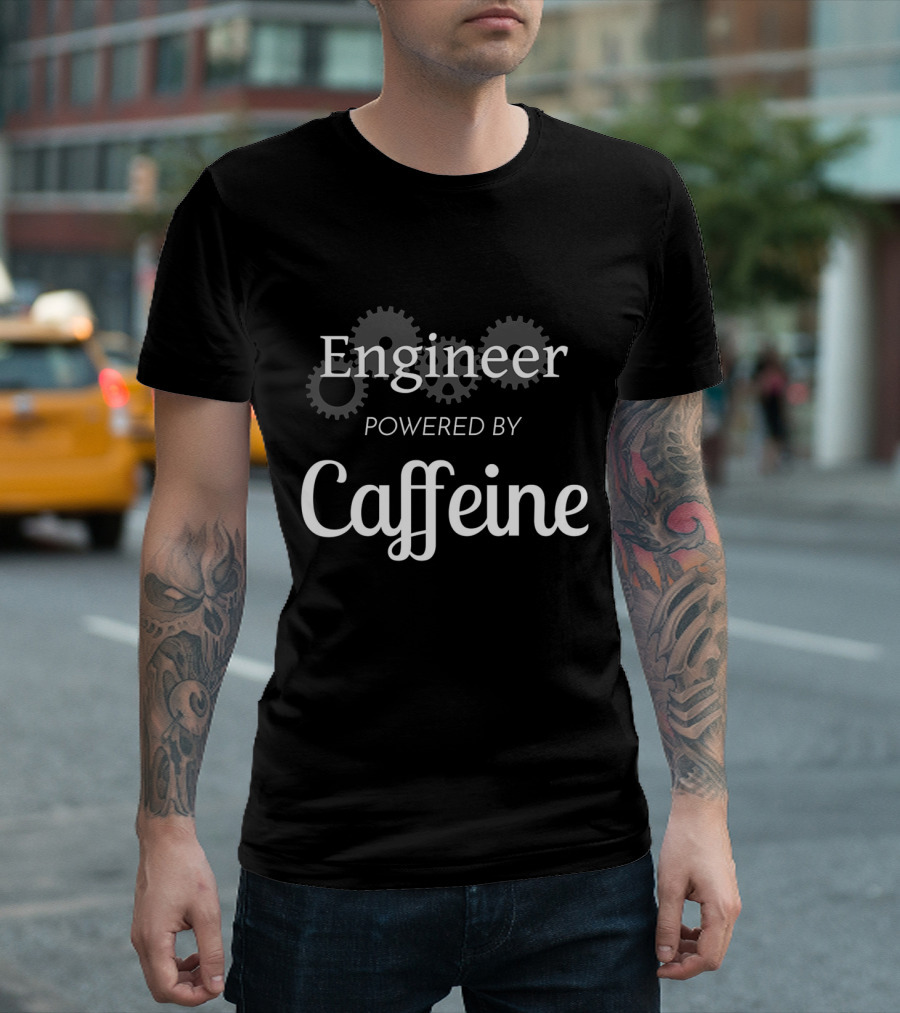 Engineer Powered by Caffeine with Gear Motifs T-Shirt