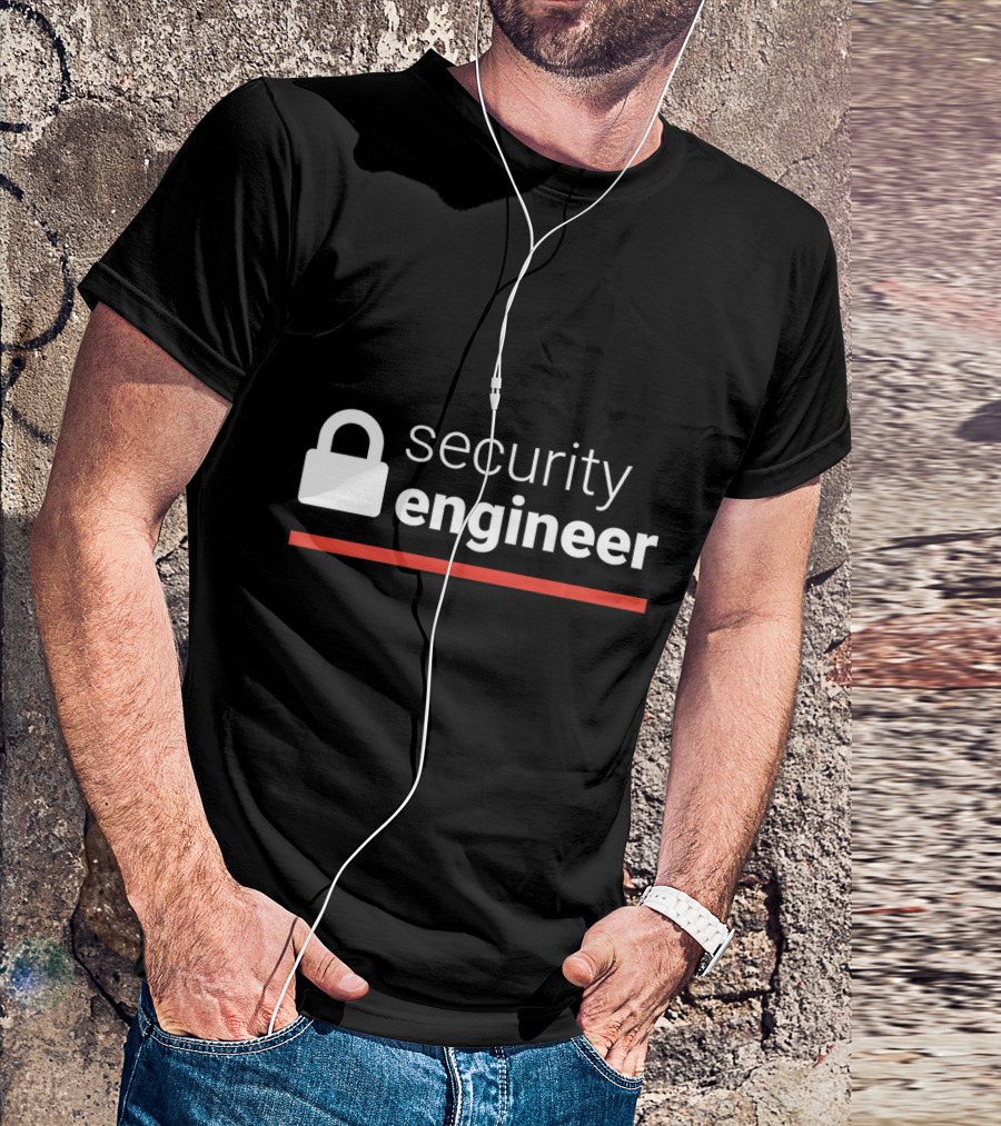 Security Engineer White Text Red Line Padlock T-Shirt