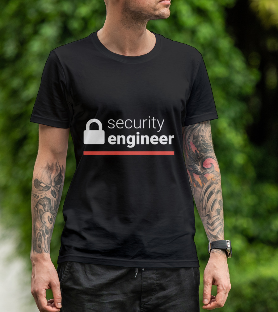 Security Engineer White Text Red Line Padlock T-Shirt