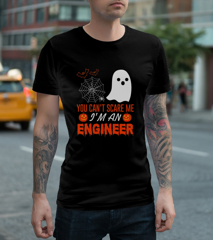 You Can’t Scare Me I’m An Engineer Halloween Ghost And Spiderweb T-Shirt