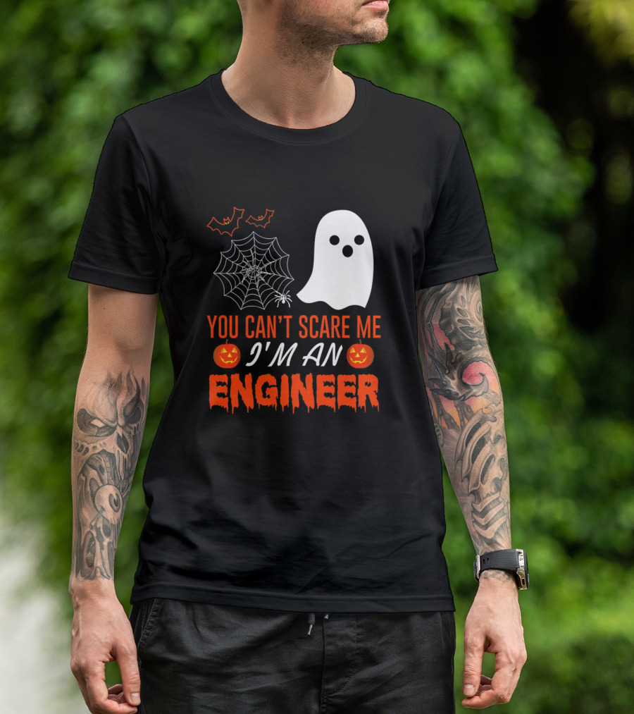 You Can’t Scare Me I’m An Engineer Halloween Ghost And Spiderweb T-Shirt