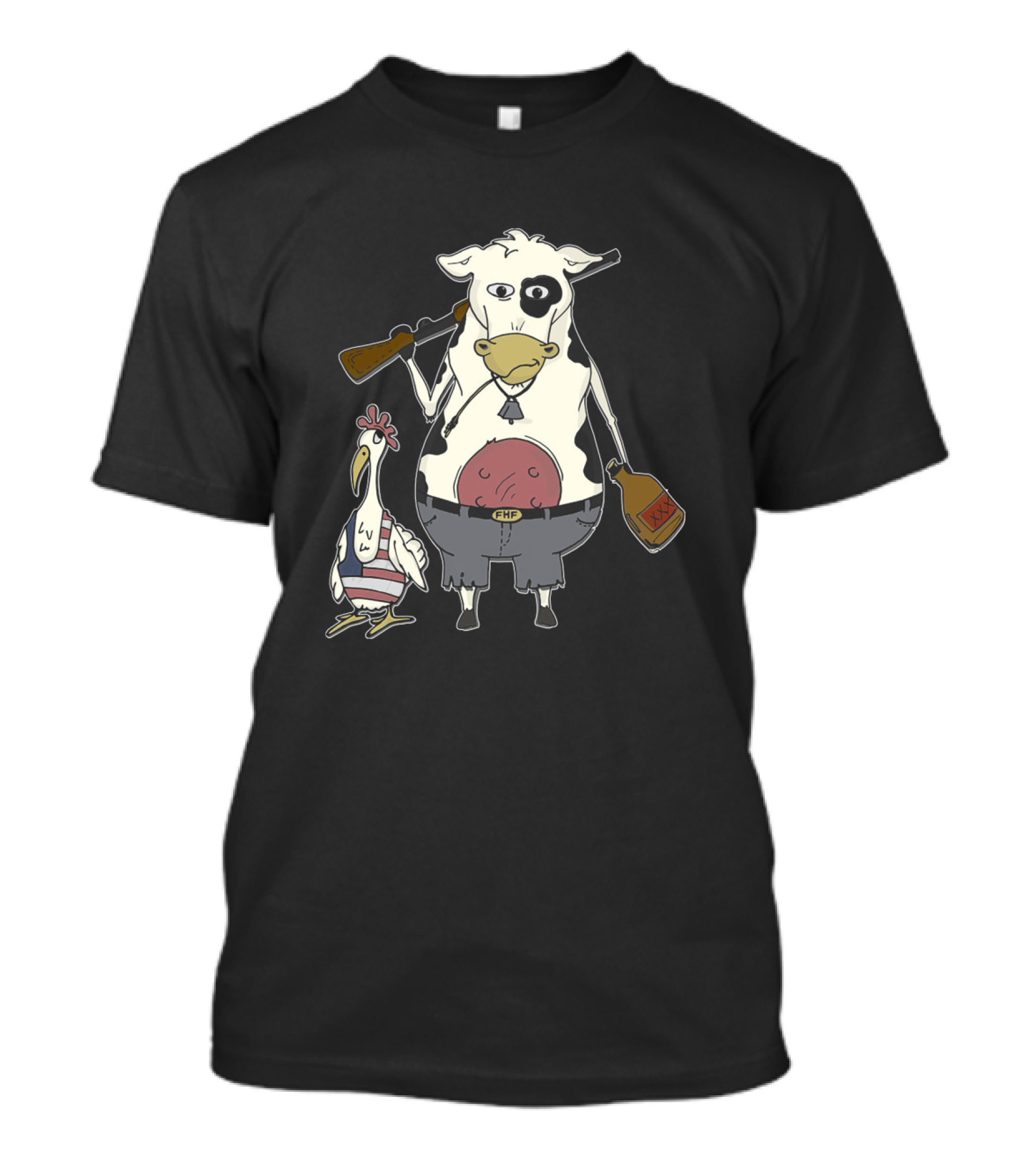 Cow And Chicken Celebrate America With Guns And Booze T-Shirt
