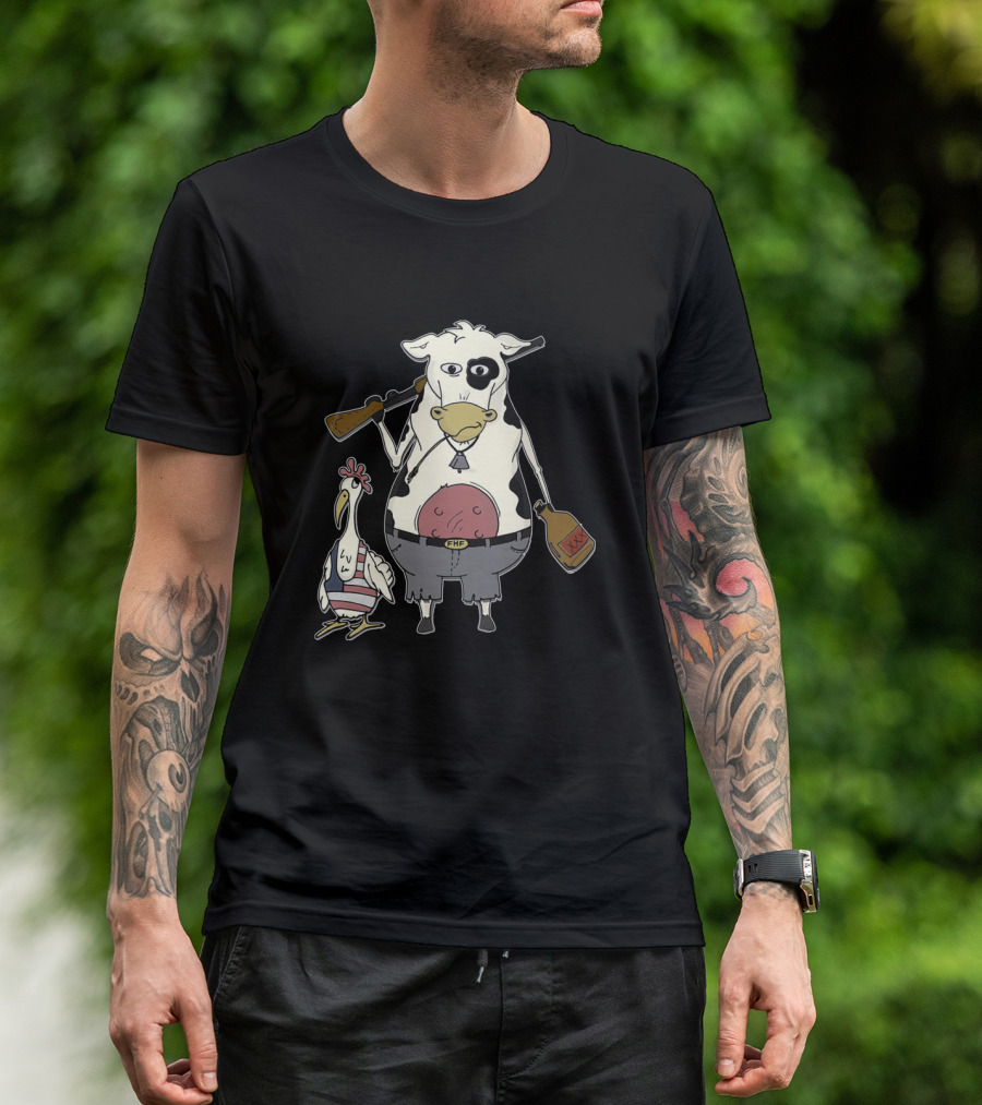 Cow And Chicken Celebrate America With Guns And Booze T-Shirt