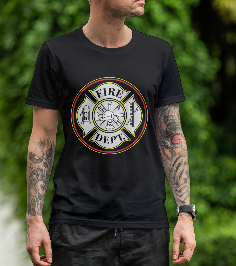 Fire Dept. Firefighters Hydrant And Badge Emblem T-Shirt