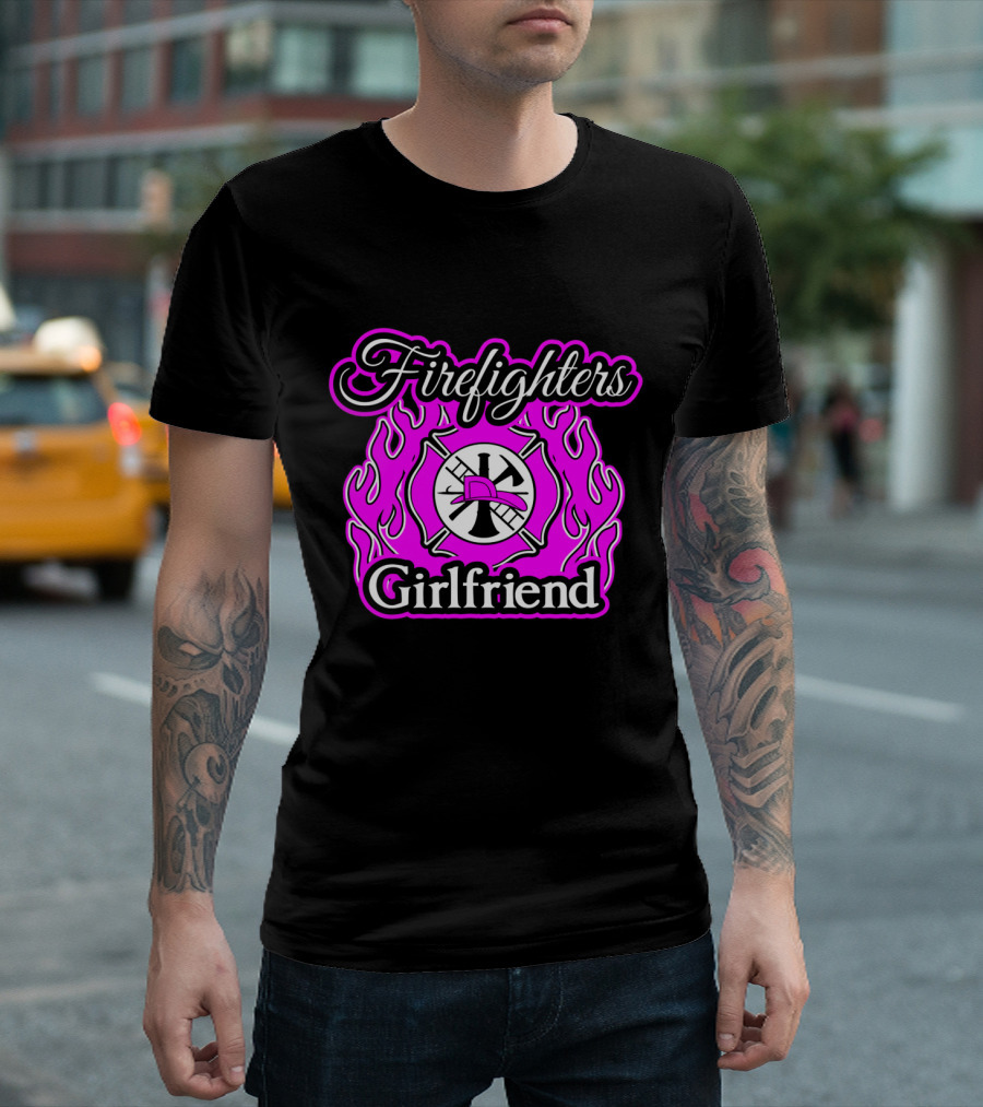 Firefighters Girlfriend Flames Axe Ems Red Helmet T-Shirt