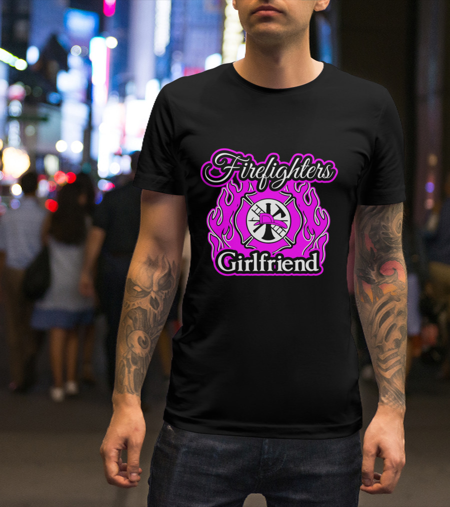 Firefighters Girlfriend Flames Axe Ems Red Helmet T-Shirt