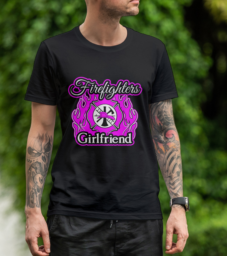 Firefighters Girlfriend Flames Axe Ems Red Helmet T-Shirt