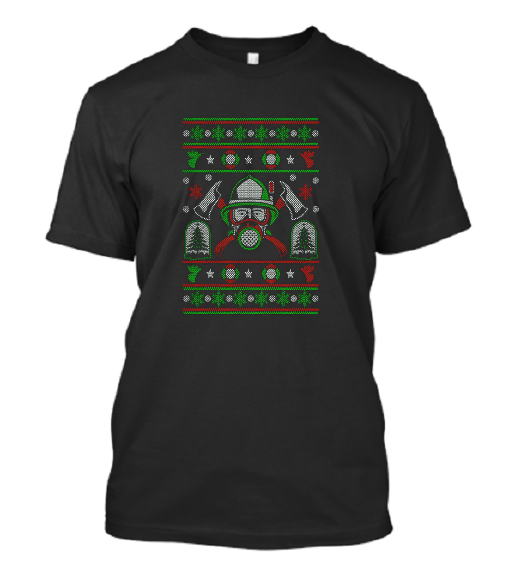 Firefighter Christmas Ugly Sweater With Helmet And Axes T-Shirt