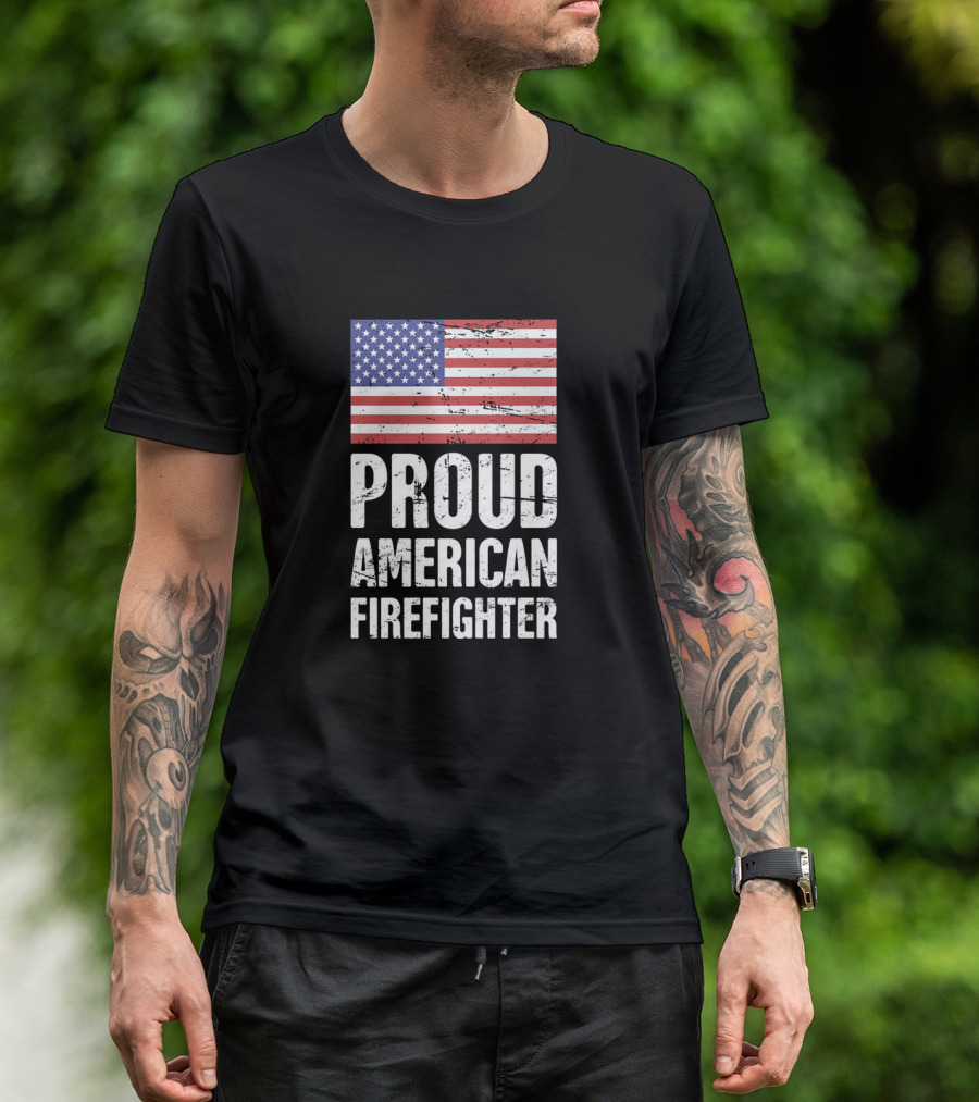 Proud American Firefighter American Flag T-Shirt