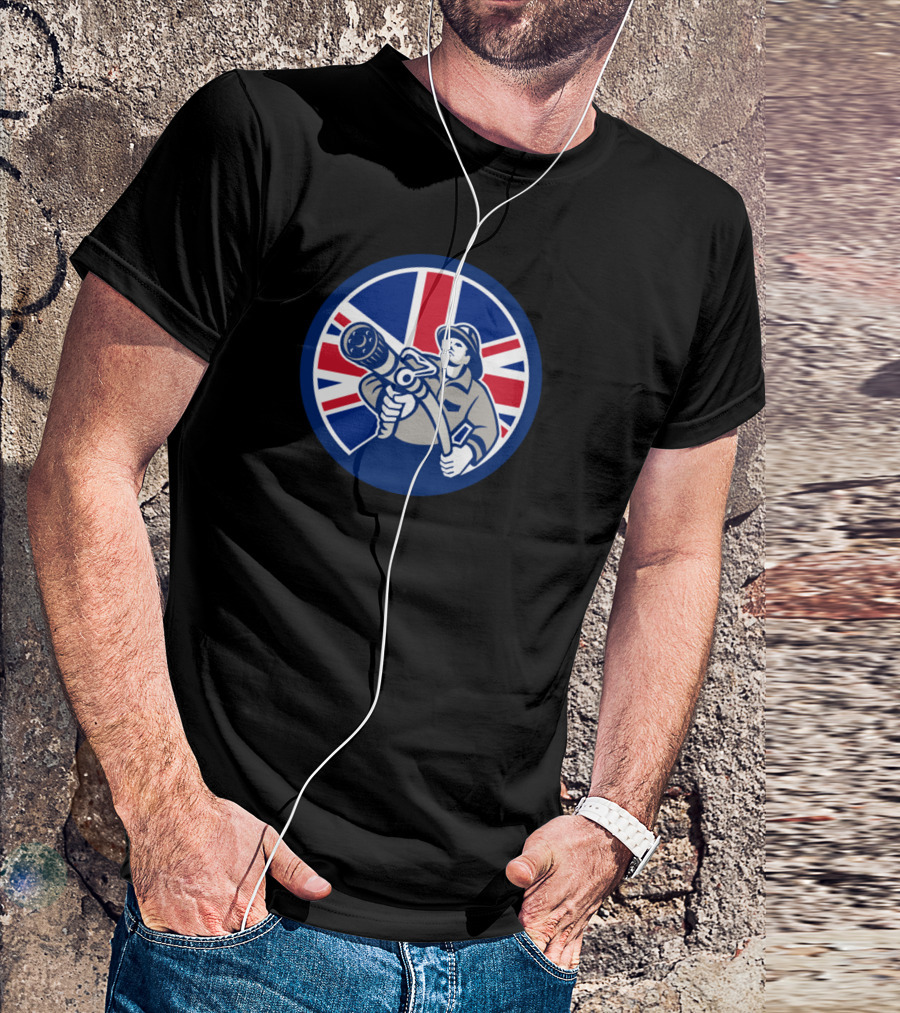 British Firefighter Union Jack Flag Icon Badge T-Shirt