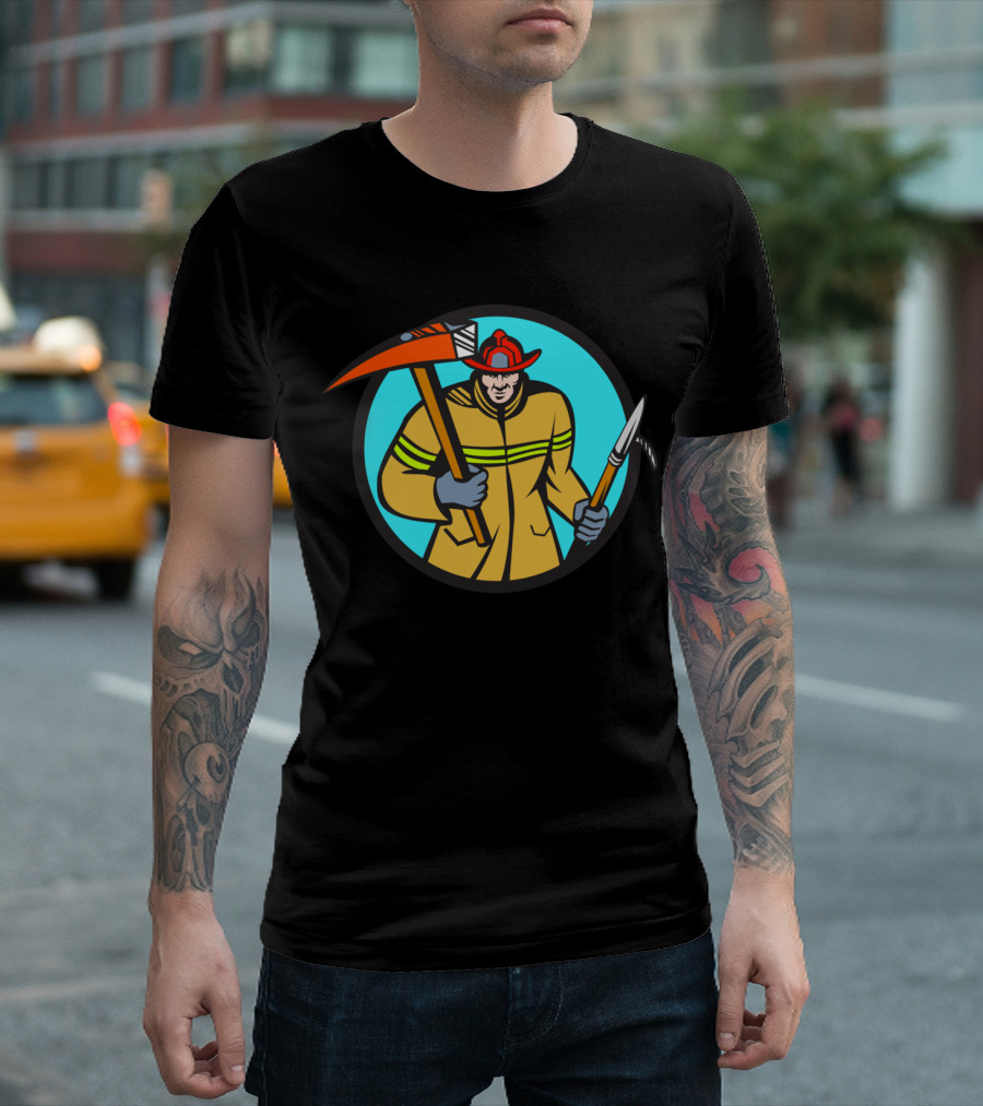 Fireman Firefighter Axe Hook Circle T-Shirt