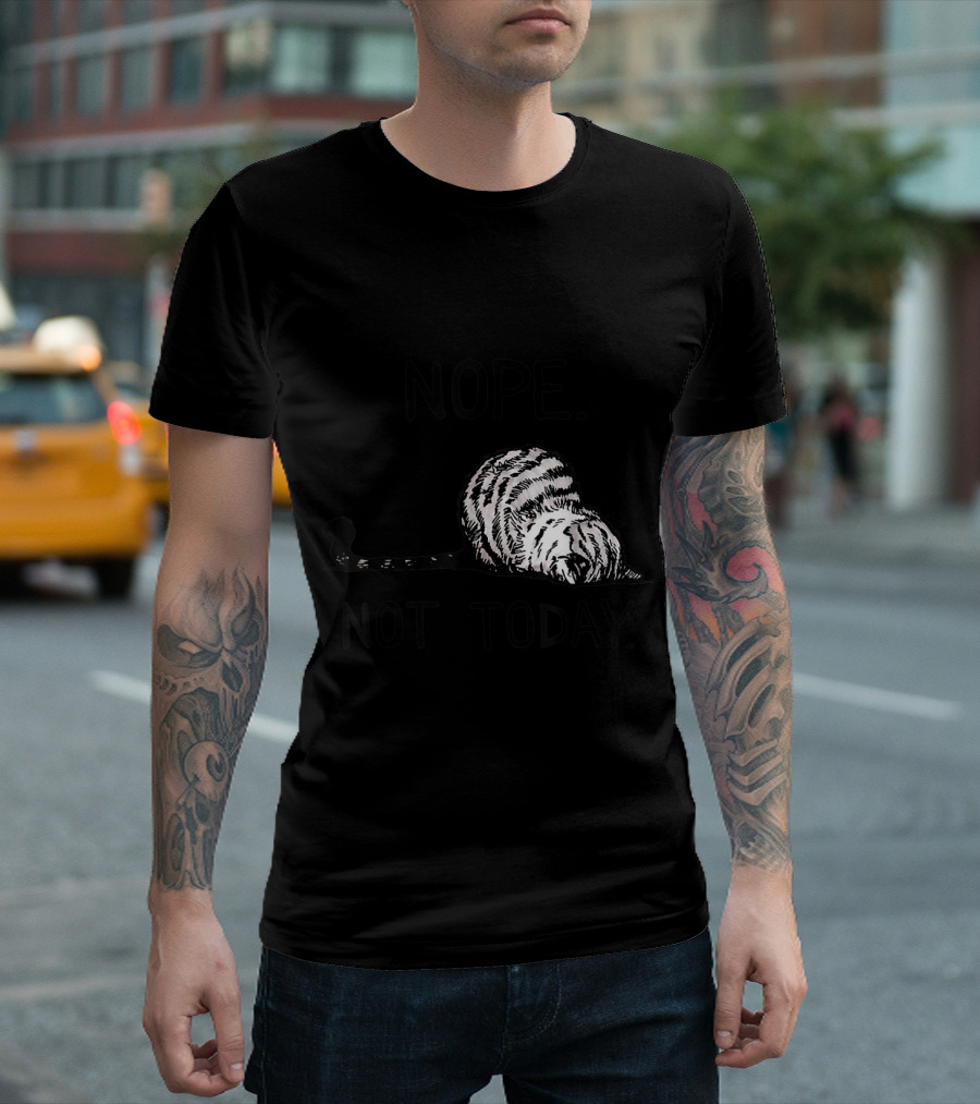 NOPE NOT TODAY CAT BLACK AND WHITE SLEEPY STRIPED FELINE T-Shirt