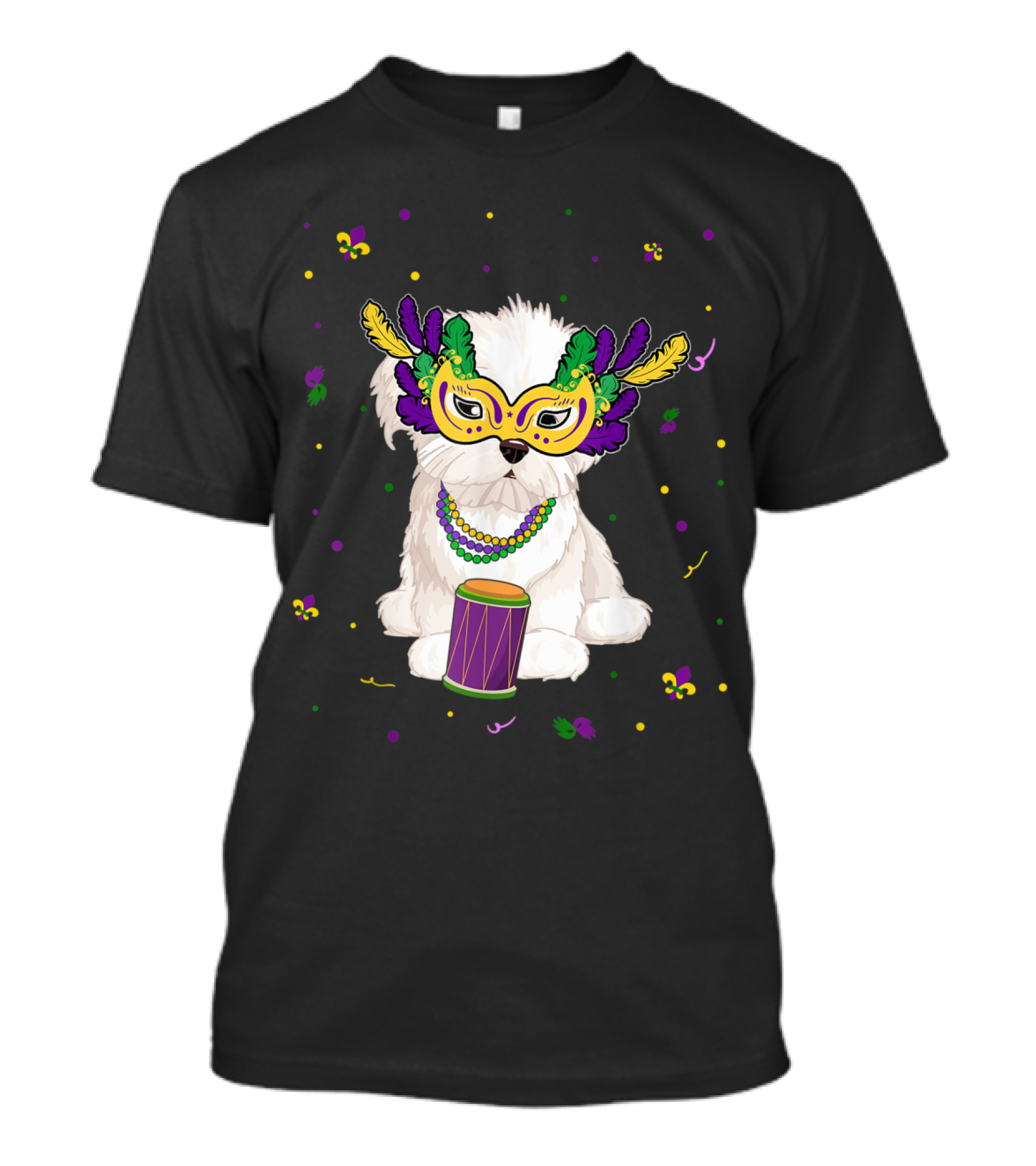 Cute Mardi Gras Maltese Dog Mom Dad With Mask And Beads T-Shirt