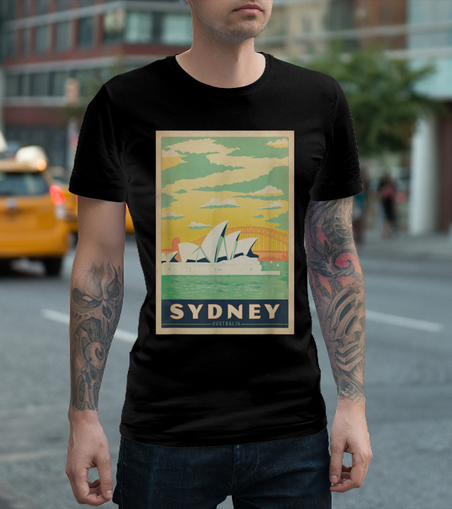 Sydney Australia Opera House and Harbor Bridge Retro Travel T-Shirt
