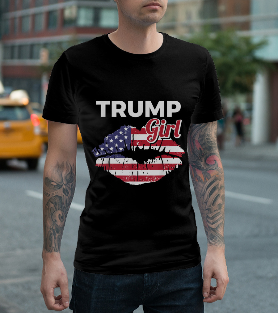 TRUMP Girl American Flag Lips T-Shirt