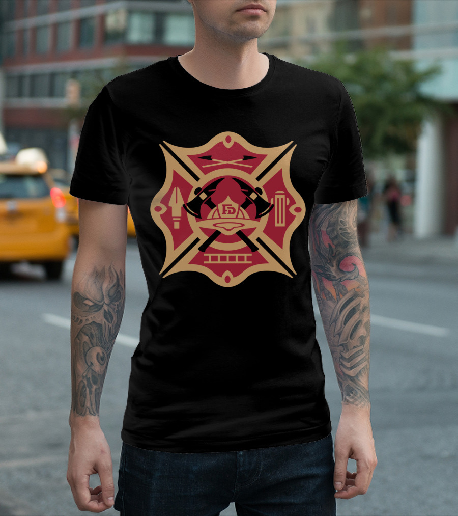FD Maltese Cross Fire Department Axe Hydrant T-Shirt