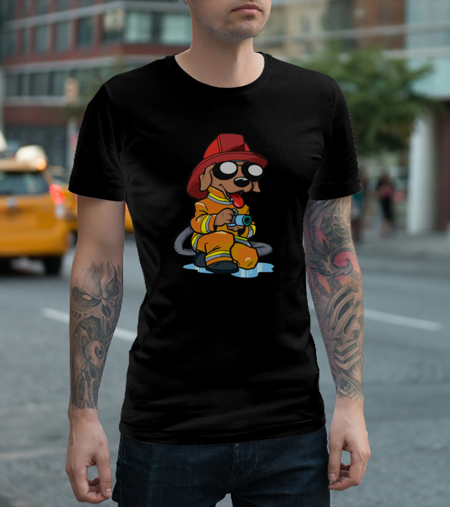 Firefighter Dog In Sunglasses Men's Fine Jersey T-Shirt