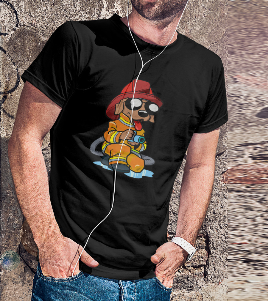 Firefighter Dog In Sunglasses Men's Fine Jersey T-Shirt
