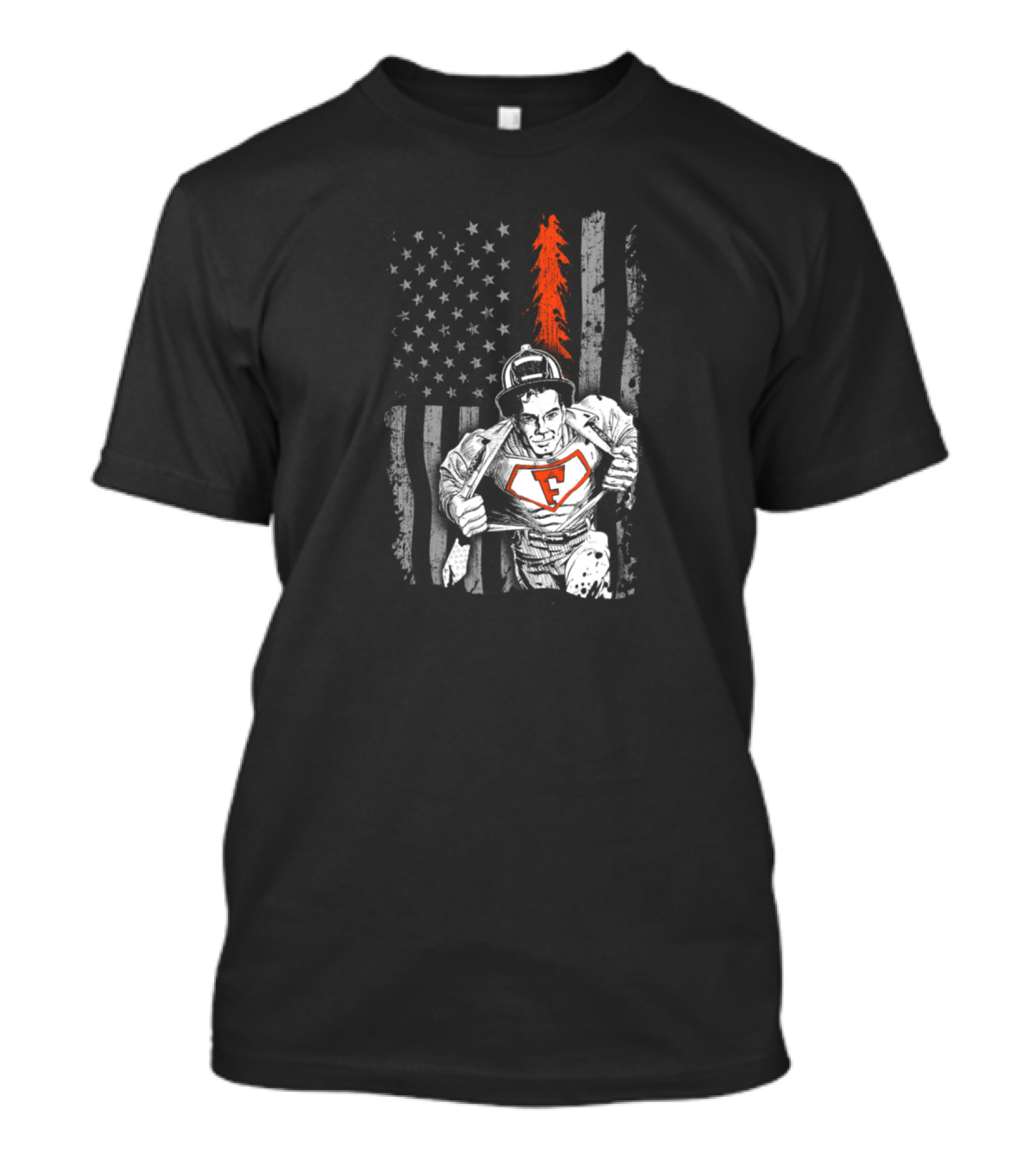 Firefighter Hero American Flag With Volunteer Firefighter T-Shirt