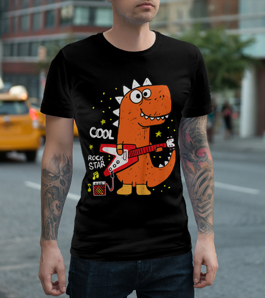 Cool Dinosaur Rock Star with Electric Guitar T-Shirt