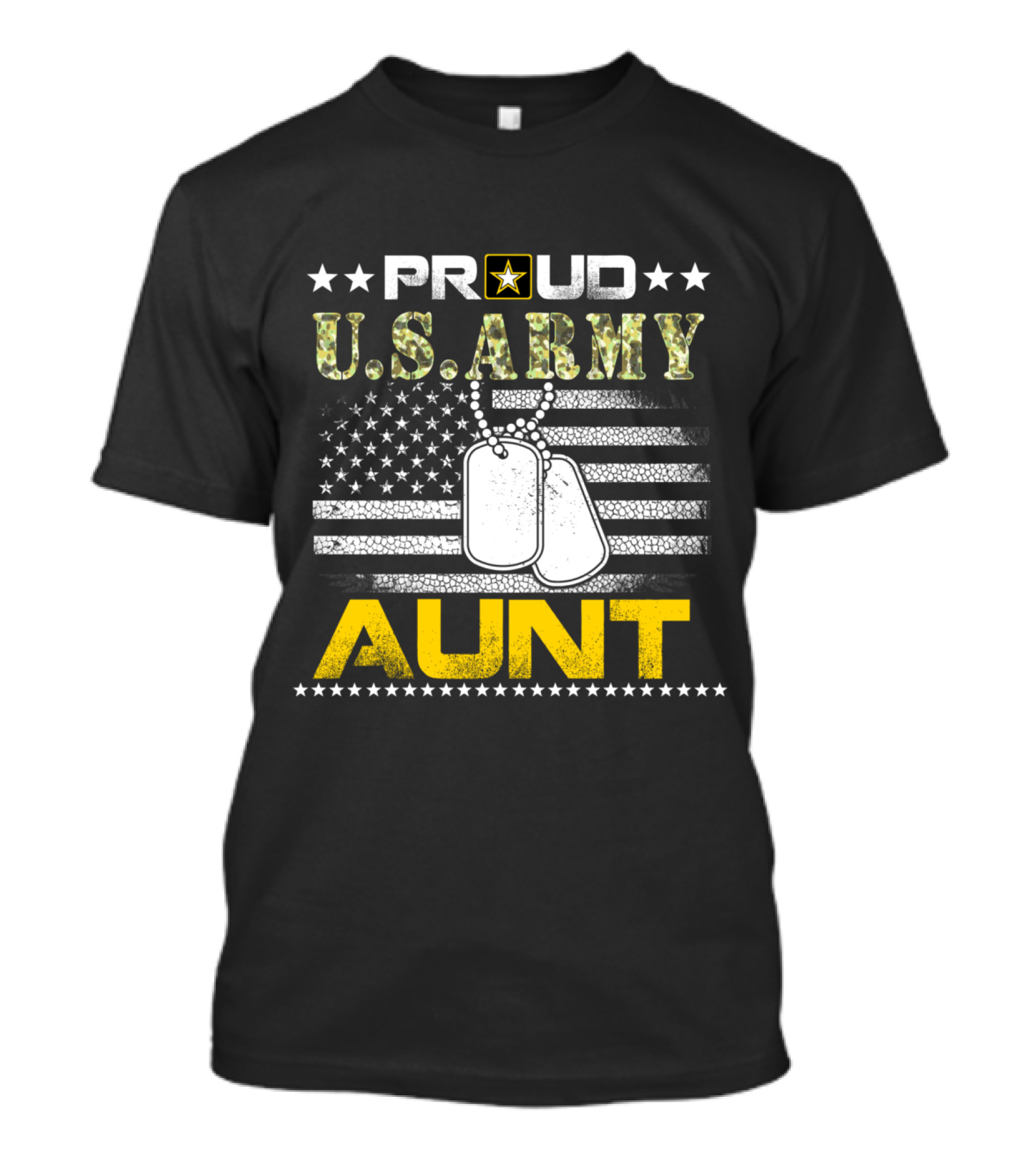 Proud U.S. Army Aunt Veteran Flag With Dog Tags T-Shirt