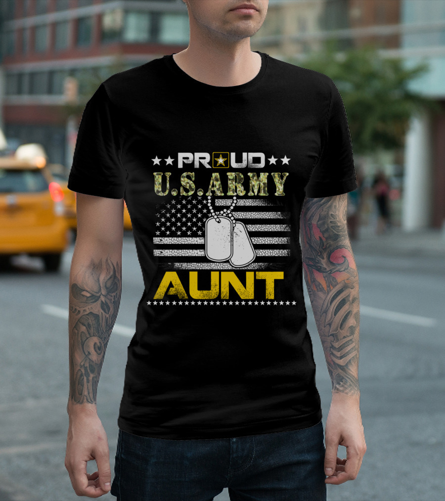 Proud U.S. Army Aunt Veteran Flag With Dog Tags T-Shirt