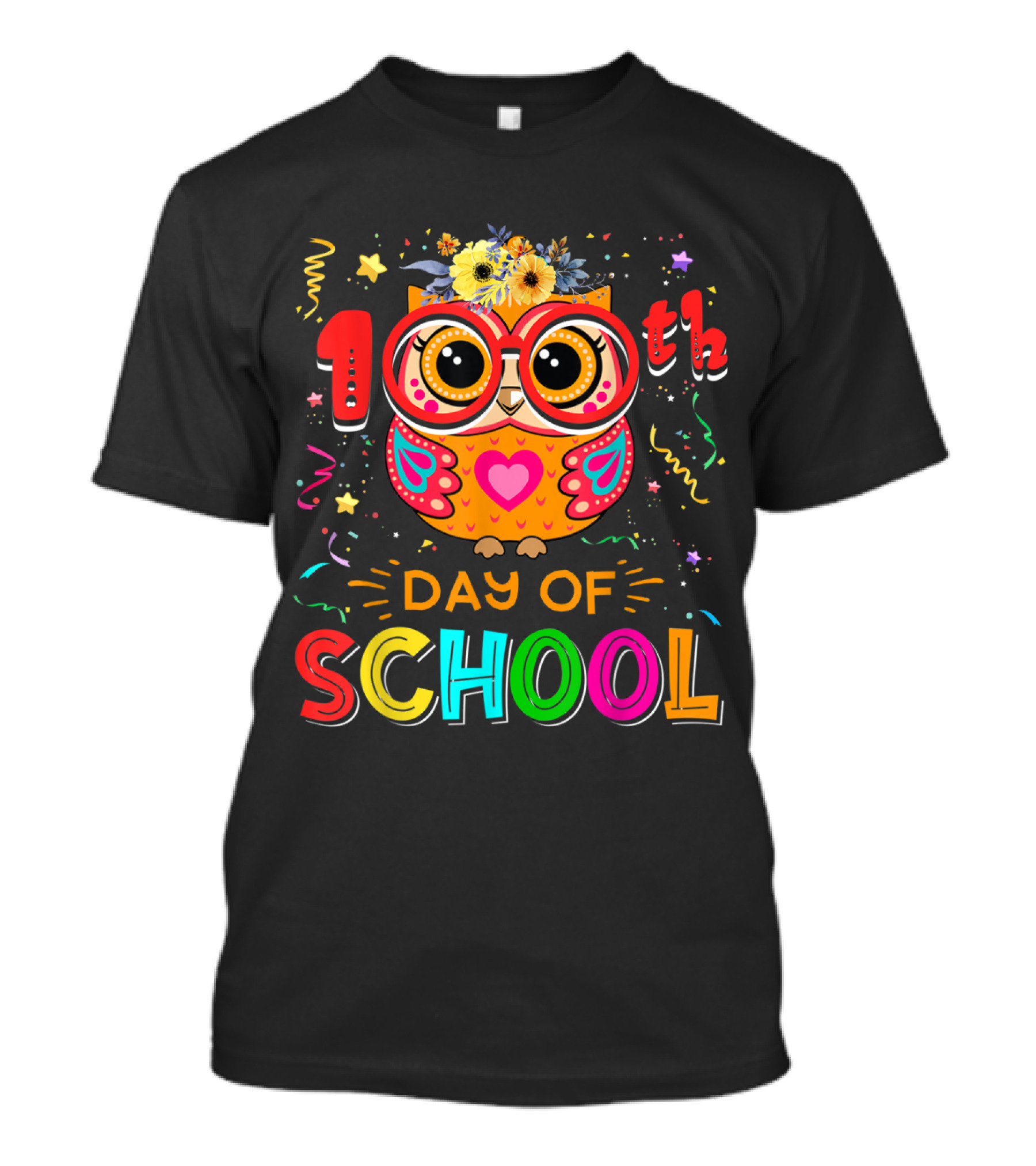 100th Day Of School Owl With Flowers And Glasses T-Shirt