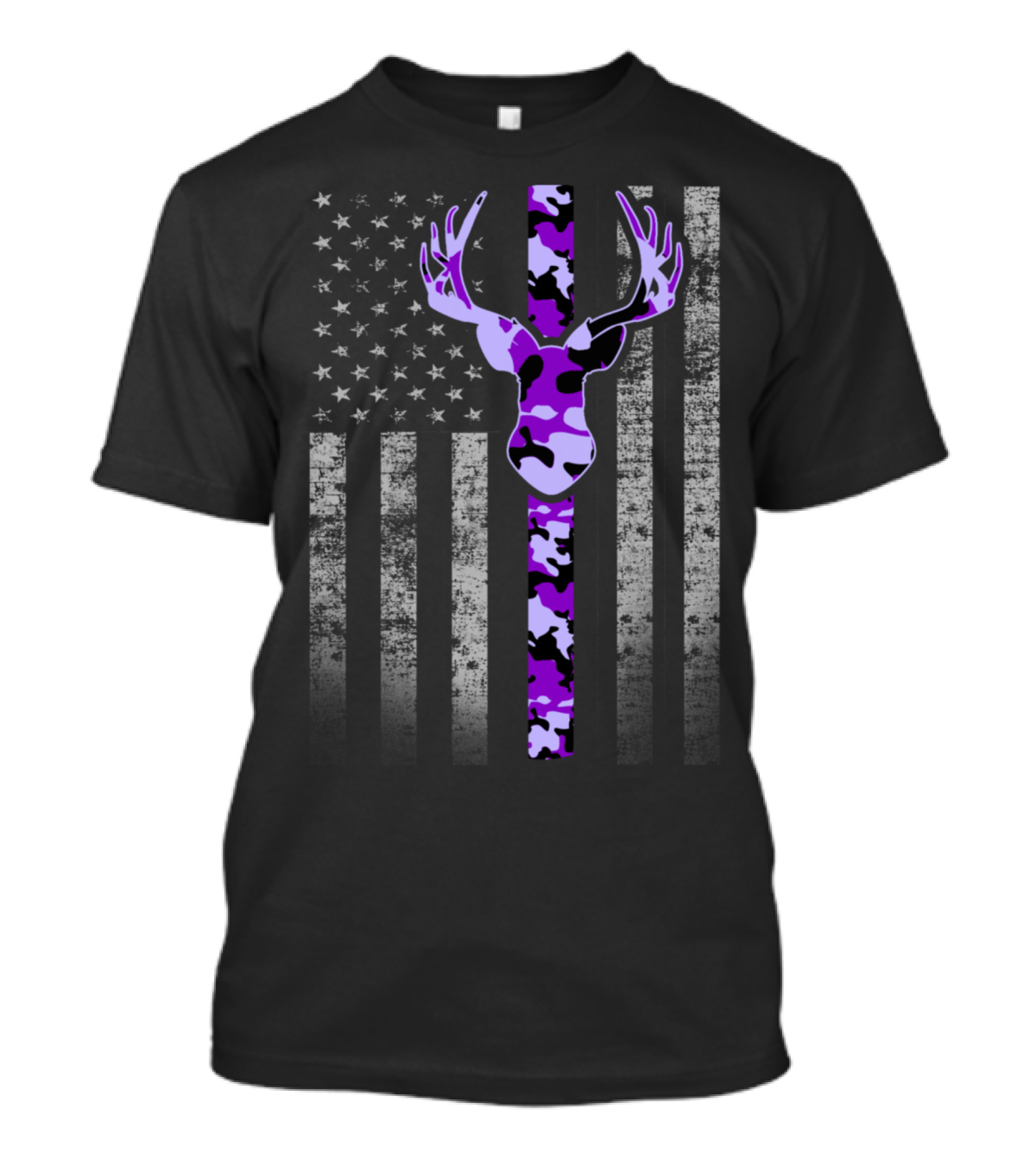 Camouflage Deer Hunter Flag Purple Camo Deer Hunting American Flag T-Shirt