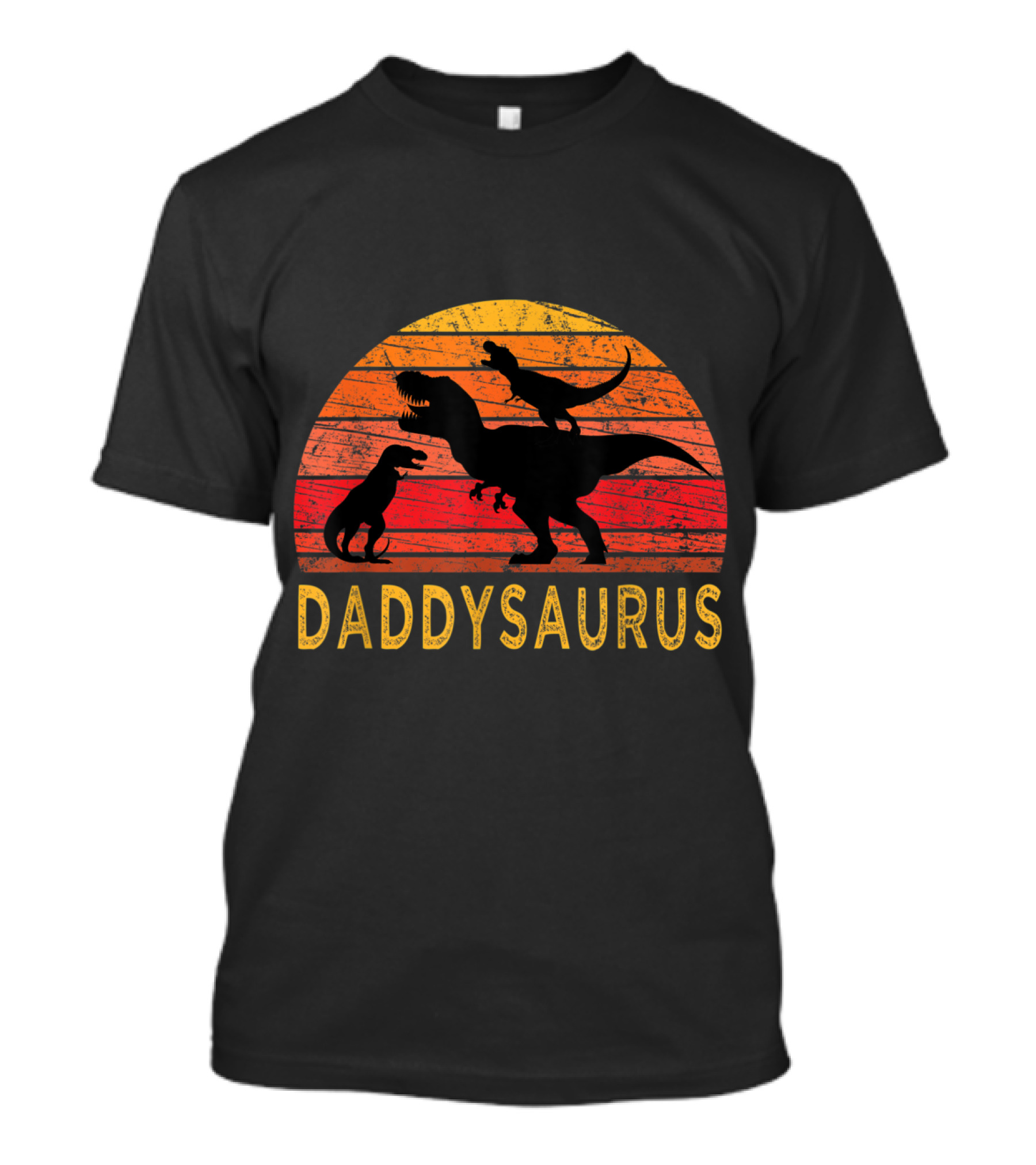 Daddysaurus Dinosaur Sunset Silhouette Two Kids Husband T-Shirt