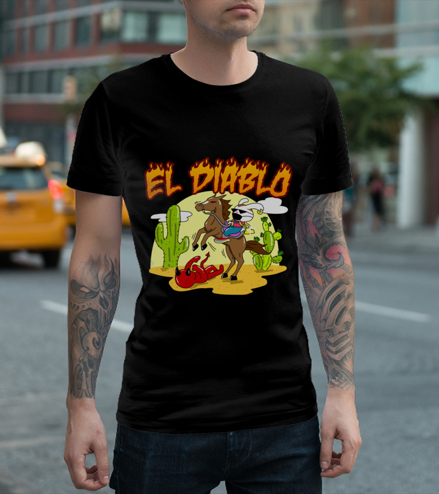 El Diablo Corridos Trap Bunny Wild West Bad Doodle Cactus Horse Adventure T-Shirt