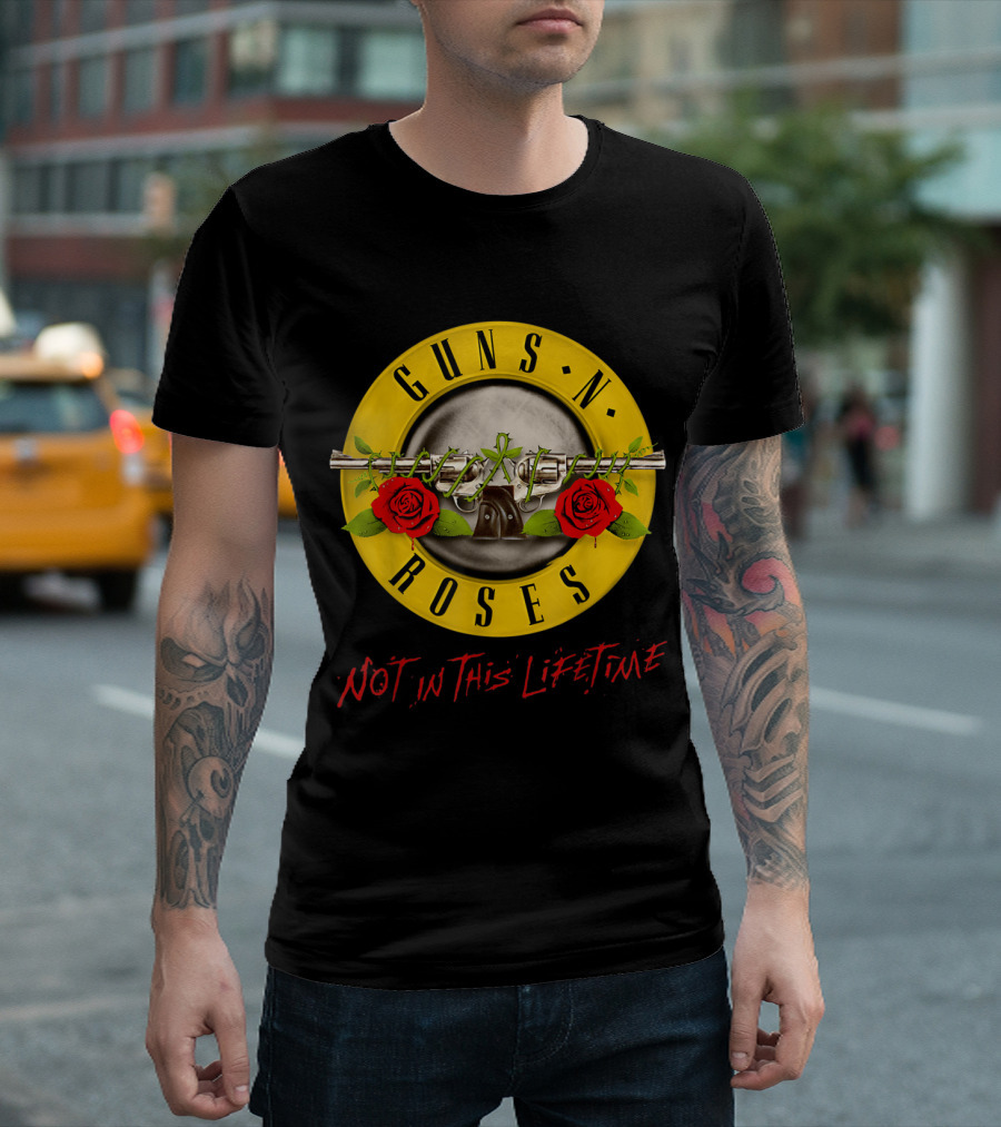 Guns N' Roses Not in This Lifetime Tour Logo with Revolver and Red Roses T-Shirt
