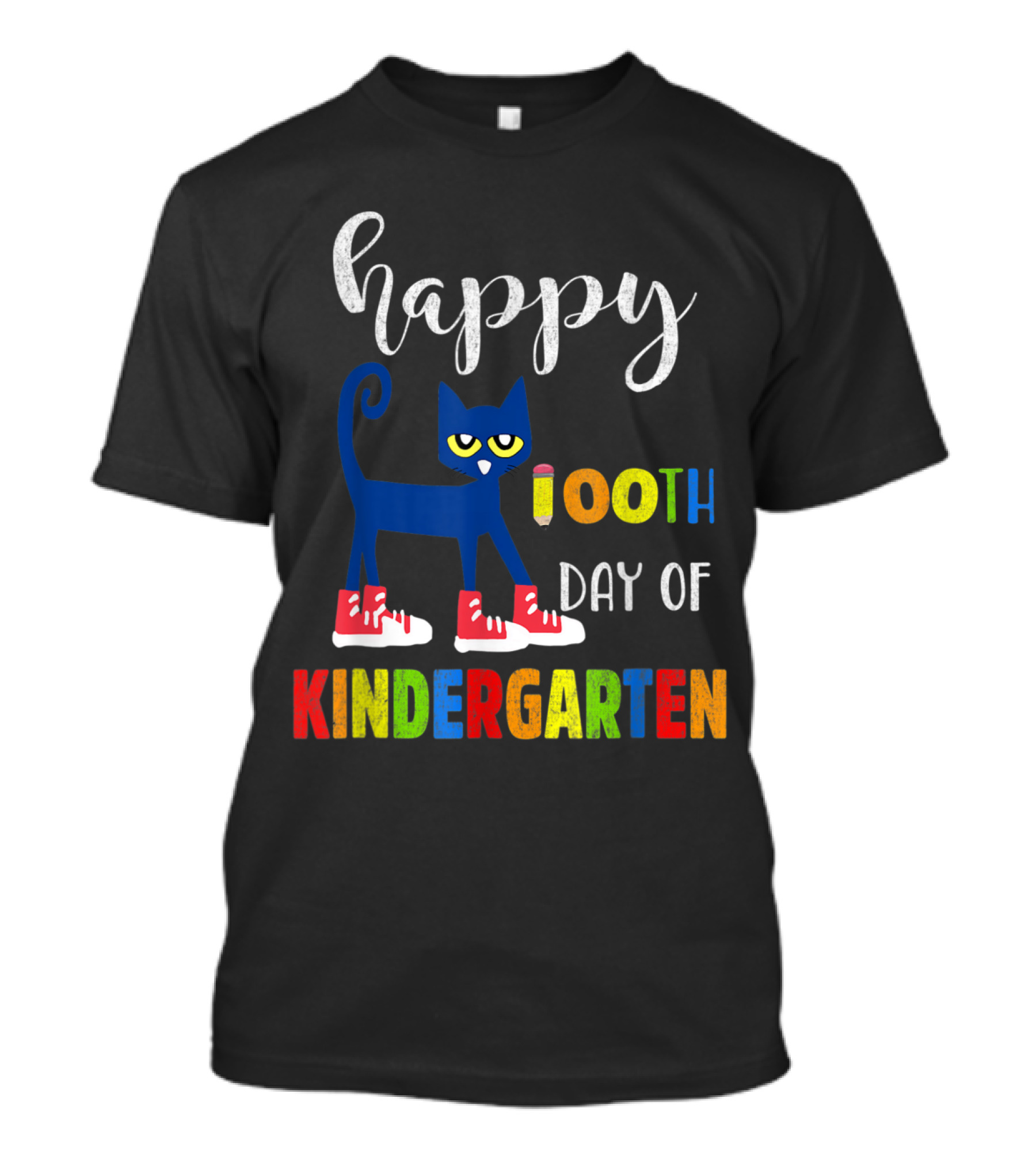 Happy 100th Day Of Kindergarten With Blue Cat In Red Shoes T-Shirt