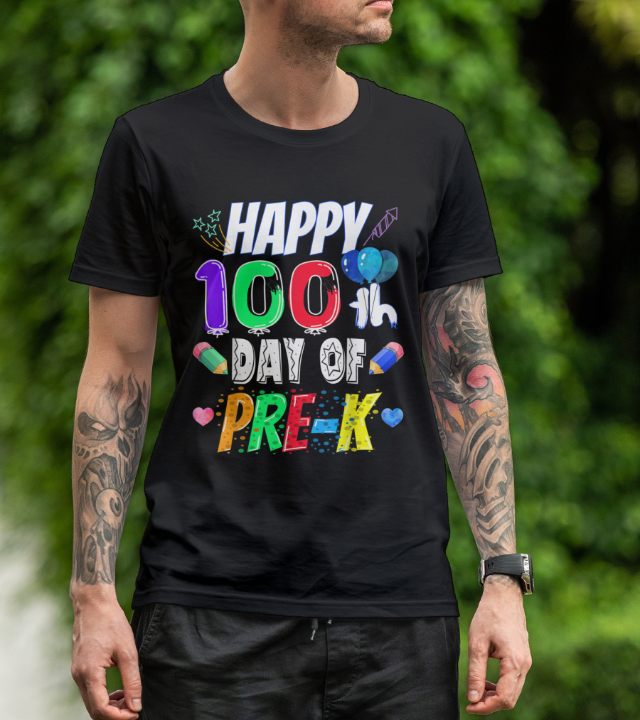 HAPPY 100th DAY OF PRE-K CELEBRATION WITH BALLOONS AND STARS T-Shirt