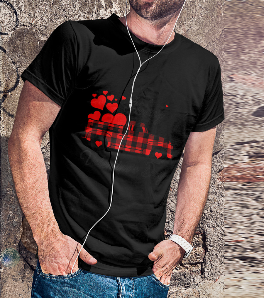 Happy Valentine's Day Heart Buffalo Plaid Love Truck Raglan Baseball T-Shirt
