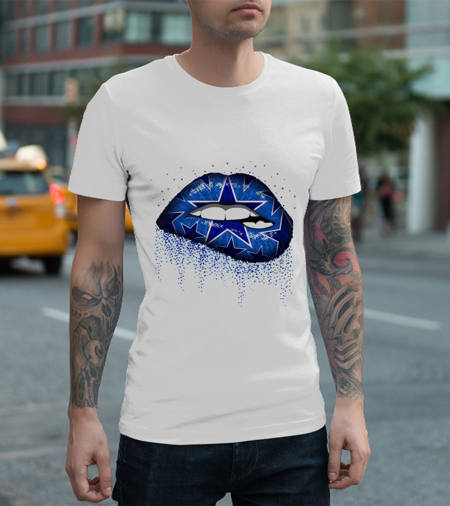 Lips Dallas Cowboys Star Pattern Sparkle T-Shirt